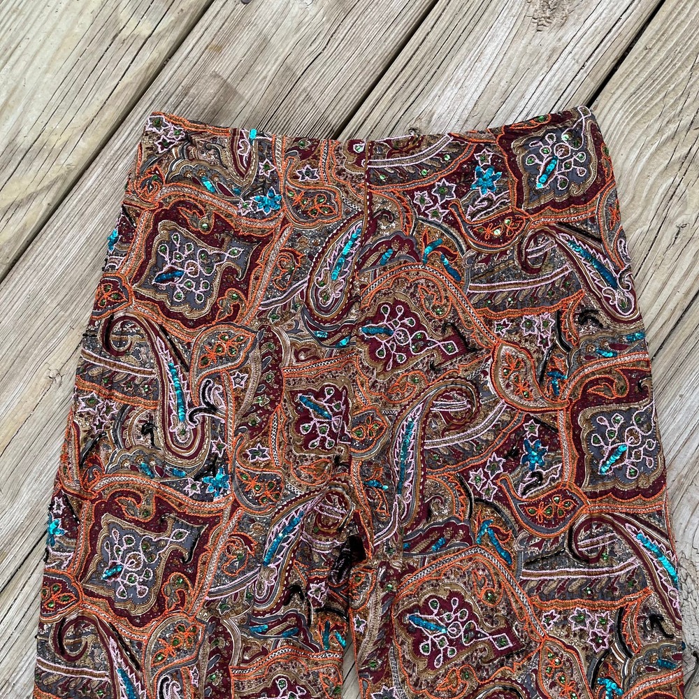 Cache Women's Vintage Sequined Boho Pants 100% Silk Size 2 - Picture 3 of 13